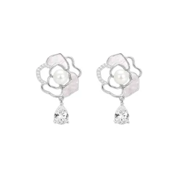 SHINE S925 Sterling Silver Stud, Copper, Zircon, Shell Earrings Women's