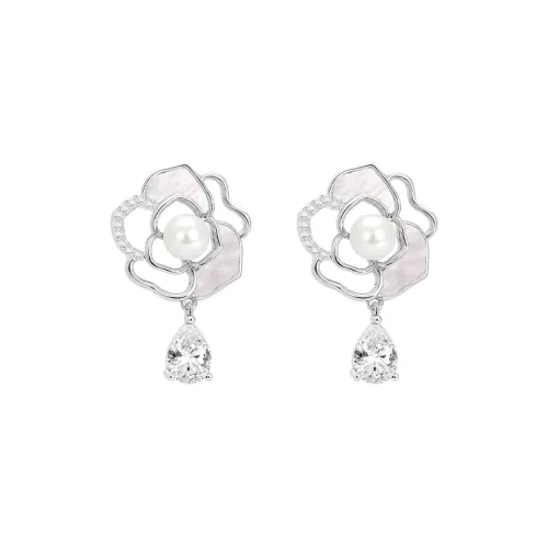 SHINE S925 Sterling Silver Stud, Copper, Zircon, Shell Earrings Women's