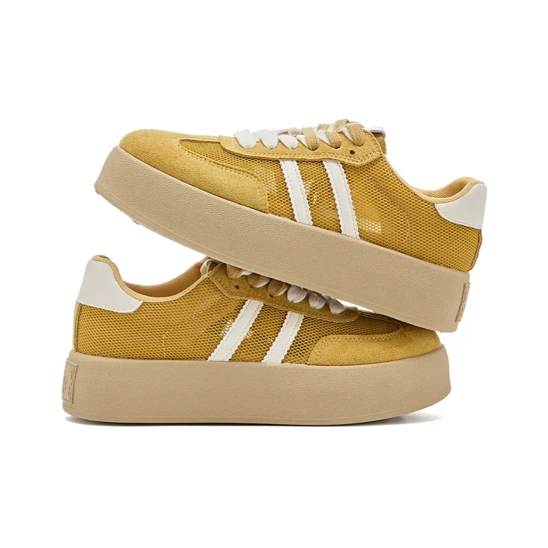 La Chapelle Anti Slip Wear Resistant Low Top Skateboard Shoes Women's Yellow-3