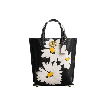 COACH Willow Polished Pebbled Leather Handbag Small Size Women's Black Multicolor