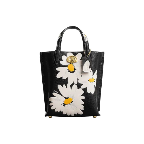 COACH Willow Polished Pebbled Leather Handbag Small Size Women's Black Multicolor