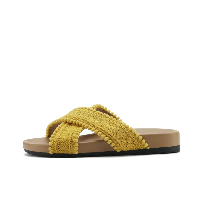 FIVE PLUS Rubber Sole Woven Slip Resistant Abrasion Resistant Slide Slippers Women's-6
