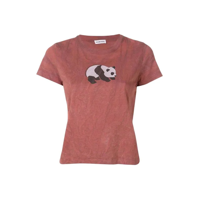 Balenciaga Panda Logo T Shirt Red-0
