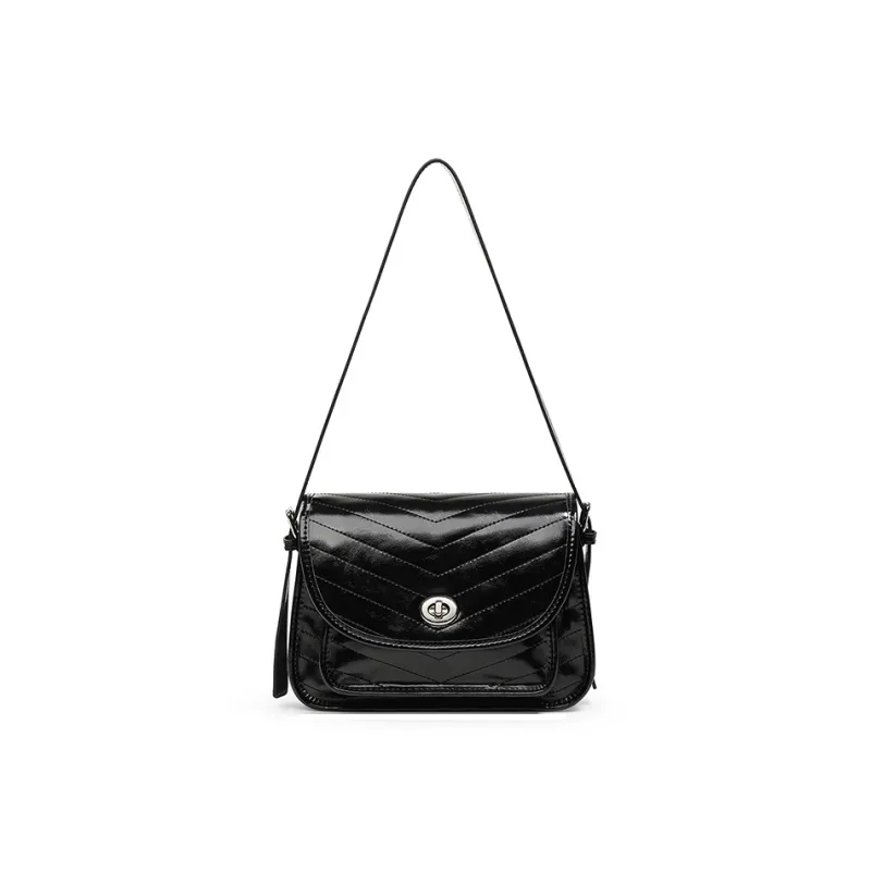 Teenmix Cow Leather With Synthetic Leather Shoulder Bag, Messenger Bag, Crossbody Bag Regular Women's Black-1