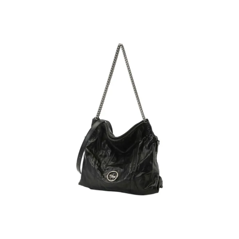Why Top Grain Cow Leather Hobo Bag Shoulder Bag Tubas Women's Black/Cream Apricot-1