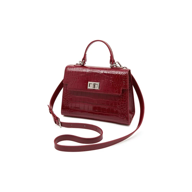 Old Man's Head Top Grain Cow Leather Shoulder Bag, Crossbody Bag, Handbag Regular Women's Black/Red/Brown-12