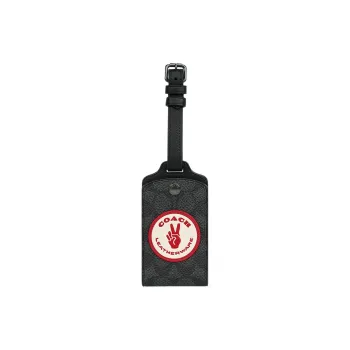 COACH Artificial Leather With Cow Leather Luggage Tag Unisex Charcoal Black
