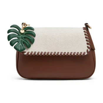 CHARLES&KEITH Canvas With Fabric Crossbody Bag, Underarm Shoulder Bag Women's Taupe Canvas & Beige