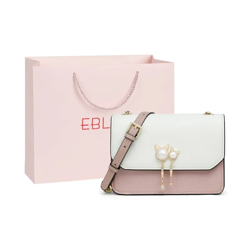 EBLAN Cow Leather Shoulder Bag, Crossbody Bag Regular Women's Pink White/blue-0