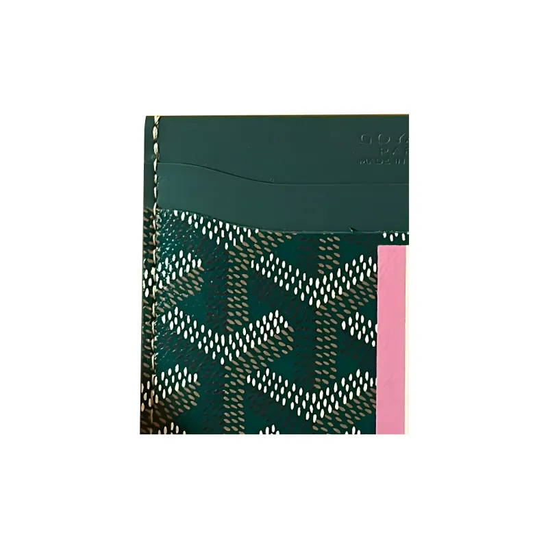 GOYARD Saint-Sulpice Canvas With Leather Dog's Teeth Card Clip Card Holder Unisex Green/Pink-3