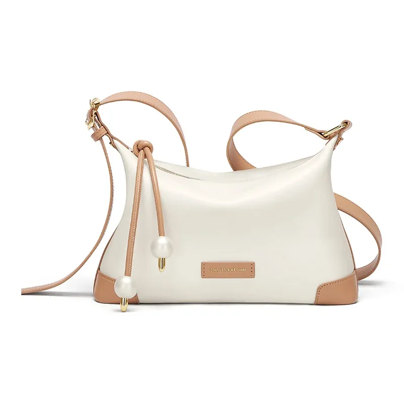 CNOLES Cow Leather Shoulder Bag Women's Apricot Milkshake-0