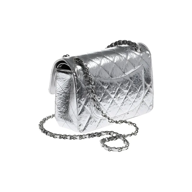 CHANEL Classic Flap CF21K Winter Calfskin Crossbody Bag Trumpets Women's Silver-1