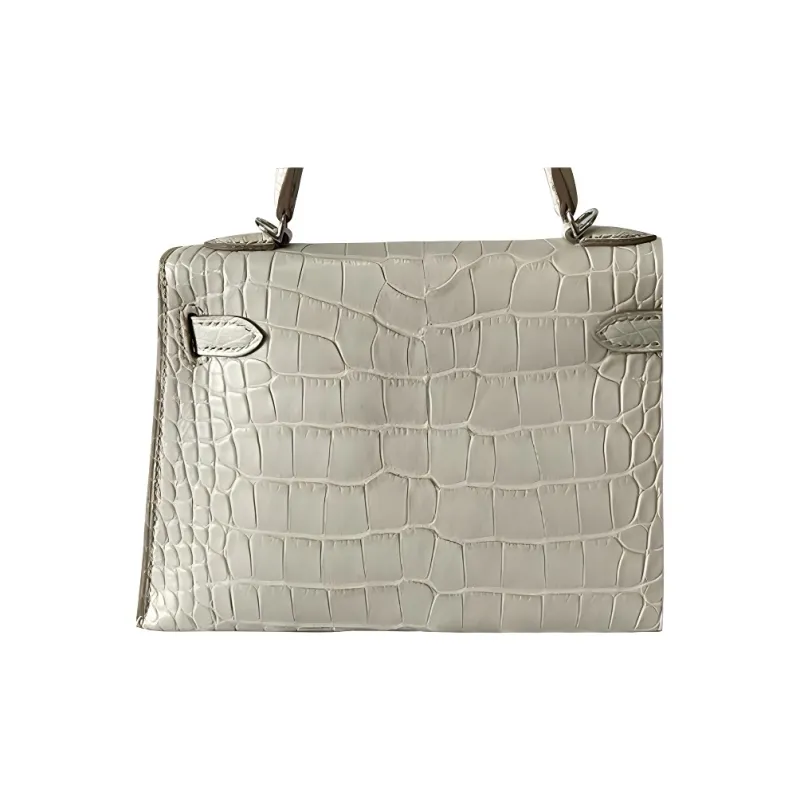 HERMES Mini Kelly 2nd Generation Matte Crocodile Leather Kelly Bag Handbag Women's 8L Beton Glacier White-4