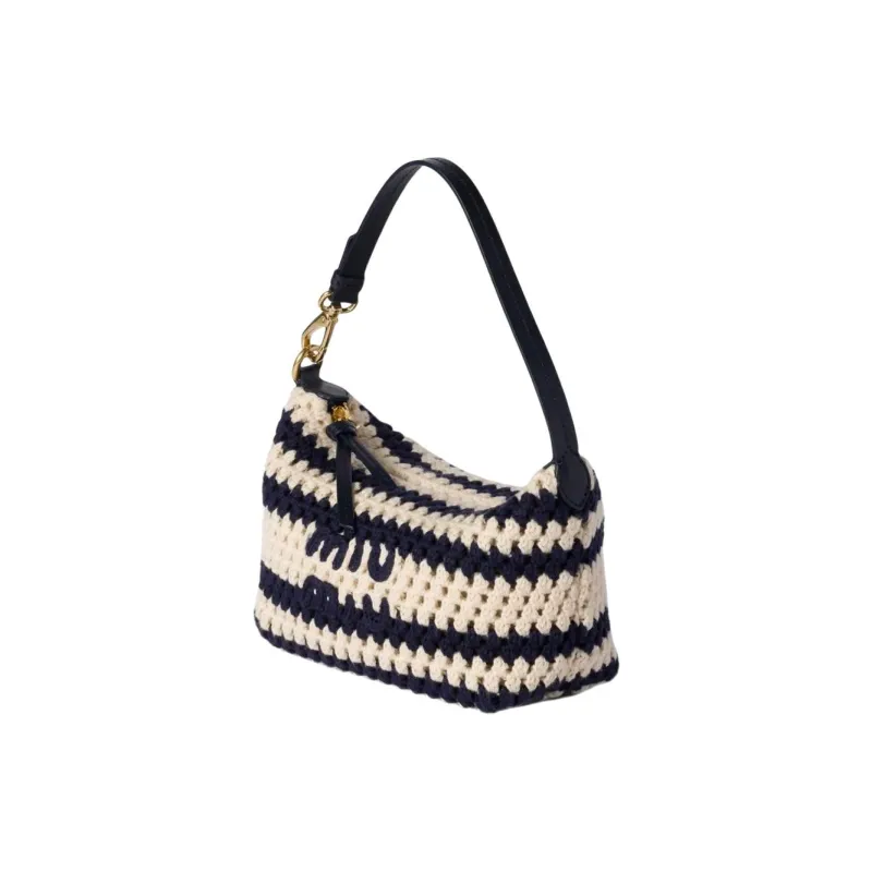 MIU MIU Fabric Shoulder Bag Women's Ecru & Marine Blue-1