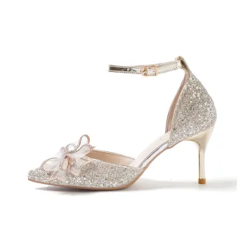 A Poinsettia Princess Slim Heel High Heels Women's Champagne