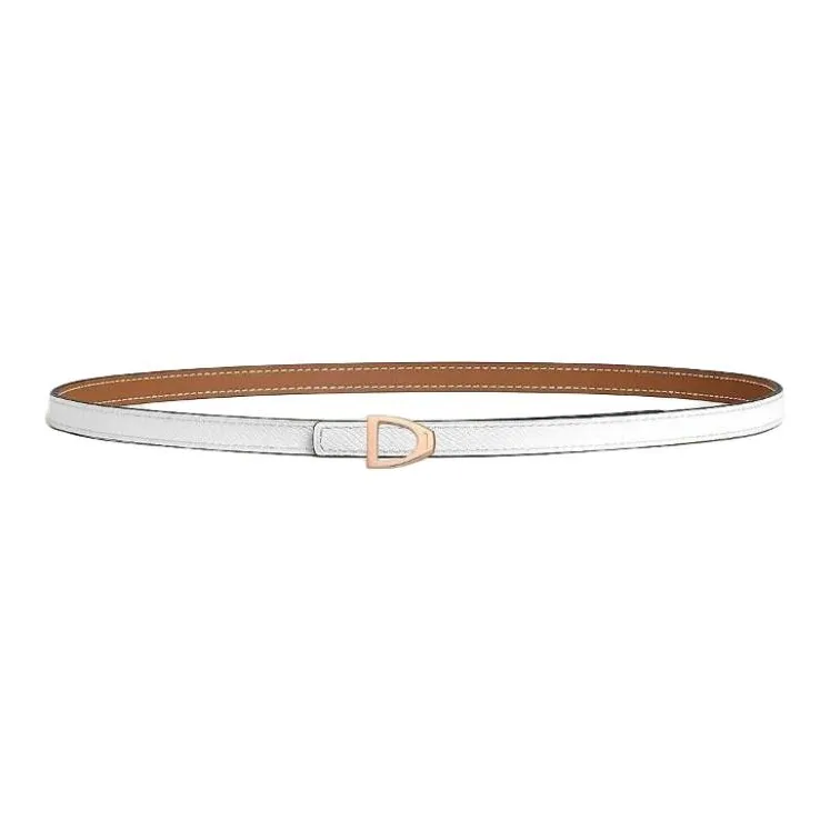 HERMES Calfskin Leather Belts Women's Gold/White Width 1.3CM-1