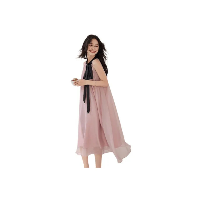 ERIRI Sleeveless Dresses Women's Gray Pink Long-0