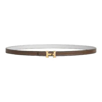 HERMES Calfskin Leather Belts Women's Taupe/White Width 1.3CM