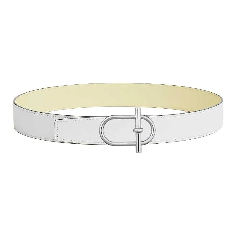 HERMES Calfskin Leather Belts Men's Yellow/White Width 3.8CM-1