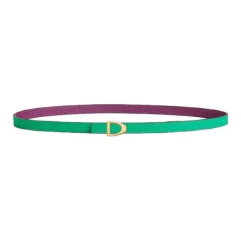 HERMES Calfskin, Gold Plated, Metal Leather Belts Women's Green Width 1.3CM