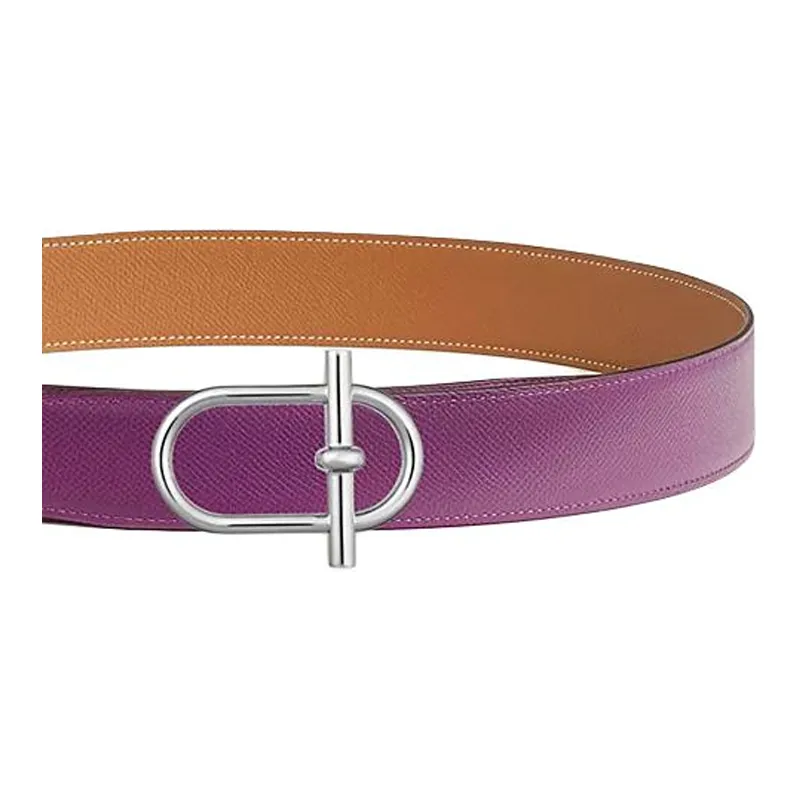 HERMES Metal Leather Belts Men's Purple Width 3.8CM-2