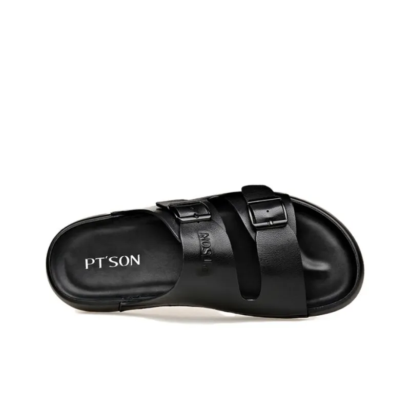 PT'SON PU Polyurethane Slide Slippers Men's Black-2