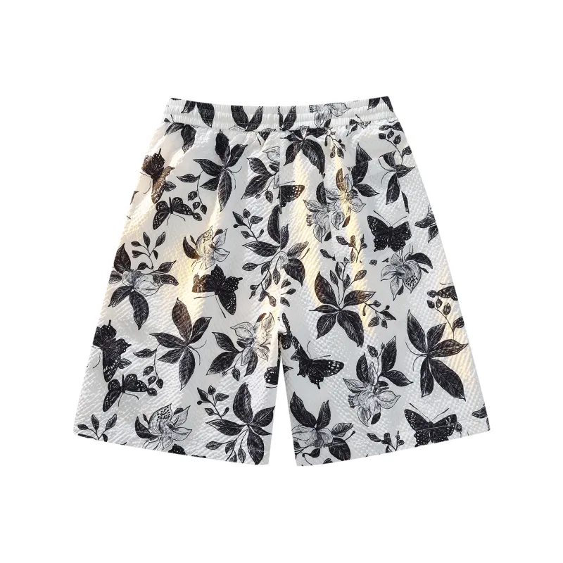 PASOK Casual Shorts Unisex PA013 Butterfly Flower Black White-1