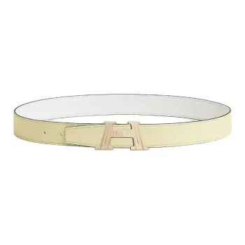 HERMES Calfskin Leather Belts Men's Yellow/White Width 3.2CM