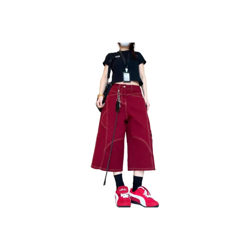 MORii Denim Shorts Unisex Red-0