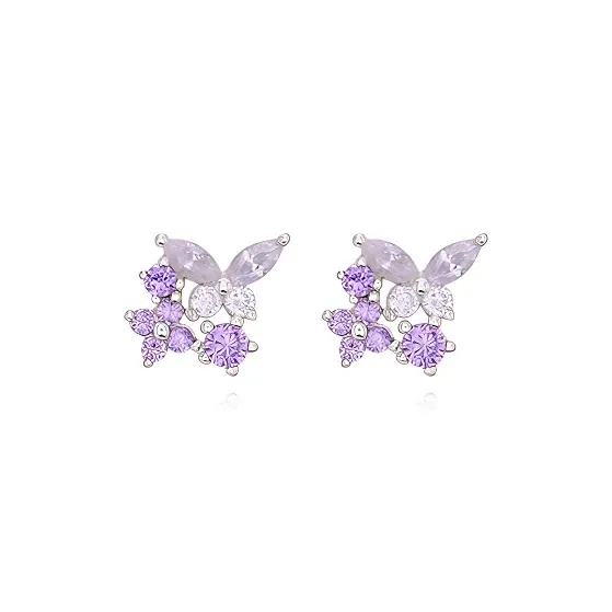 UX 999 Fine Silver Stud Earrings Women's Purple-0