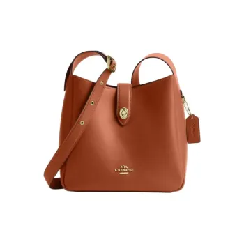 COACH Hadley Cow Leather Shoulder Bag, Crossbody Bag Medium Size Women's Brown Yellow