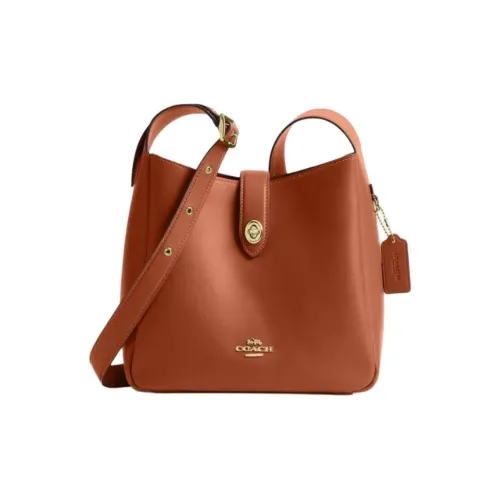 COACH Hadley Cow Leather Shoulder Bag, Crossbody Bag Medium Size Women's Brown Yellow