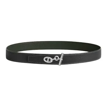 HERMES Calfskin Leather Belts Men's Graphite/Dark Green Width 3.2CM