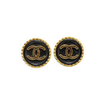 CHANEL 1996 Plated Acrylic Cc Button Clip On Earrings Costume Earrings
