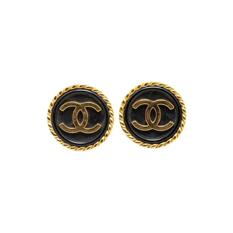 CHANEL 1996 Plated Acrylic Cc Button Clip On Earrings Costume Earrings-0