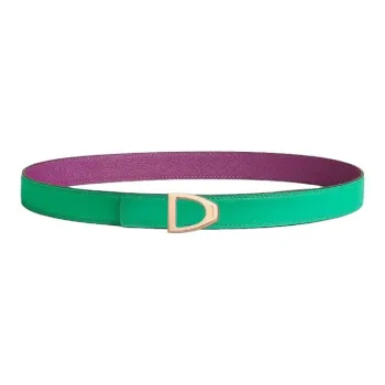 HERMES Calfskin Leather Belts Women's Green/Purple Width 2.4CM