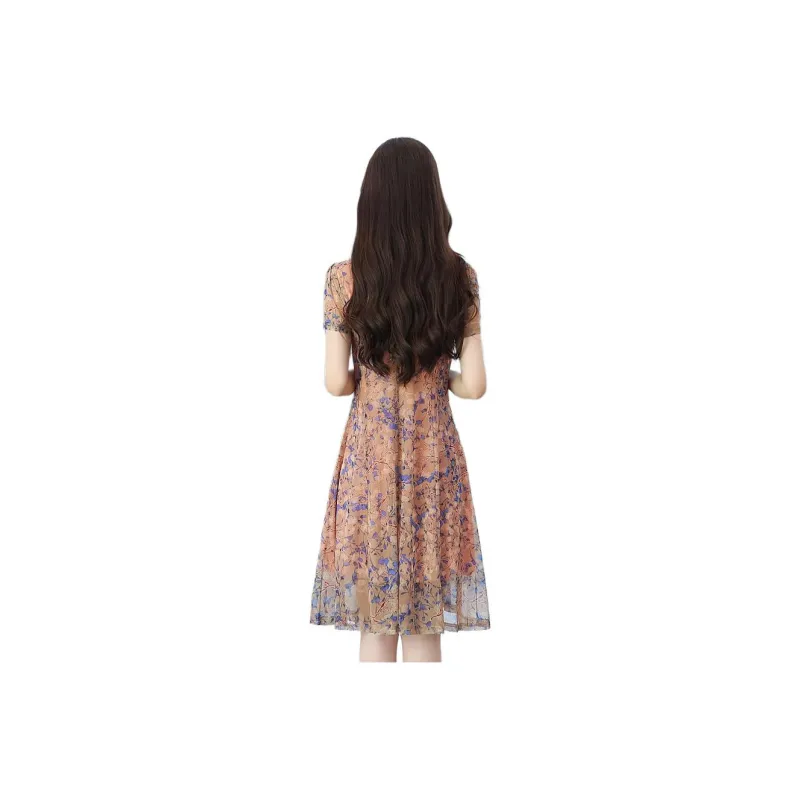 Flowers In Water Short Sleeved Dress Women's-1