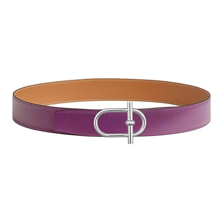 HERMES Metal Leather Belts Men's Purple Width 3.8CM-0