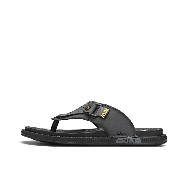 Wen Nai Rubber Sole Stitching Abrasion Resistant Slip Resistant Flip Flops Men's Gray-0