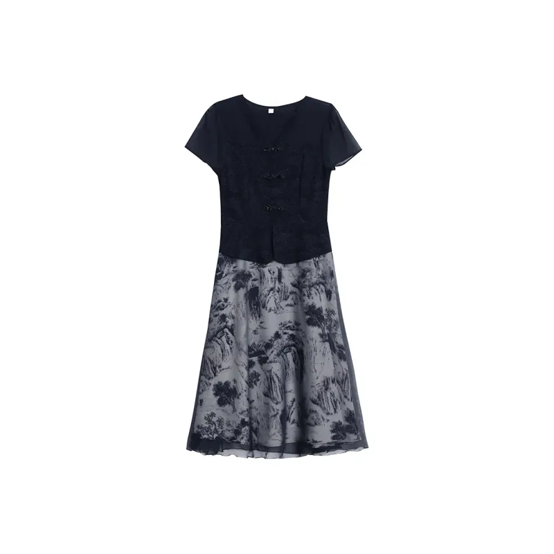 Flowers In Water Short Sleeved Dress Women's-2