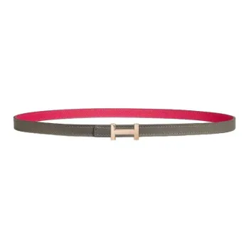 HERMES Rose Gold Plated, Metal, Calfskin Leather Belts Women's Brown Width 1.3CM