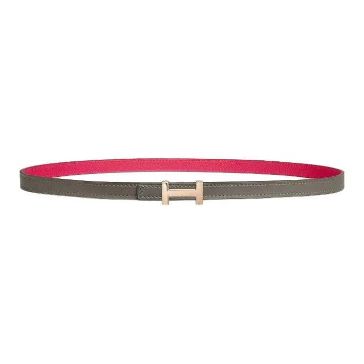 HERMES Rose Gold Plated, Metal, Calfskin Leather Belts Women's Brown Width 1.3CM-0