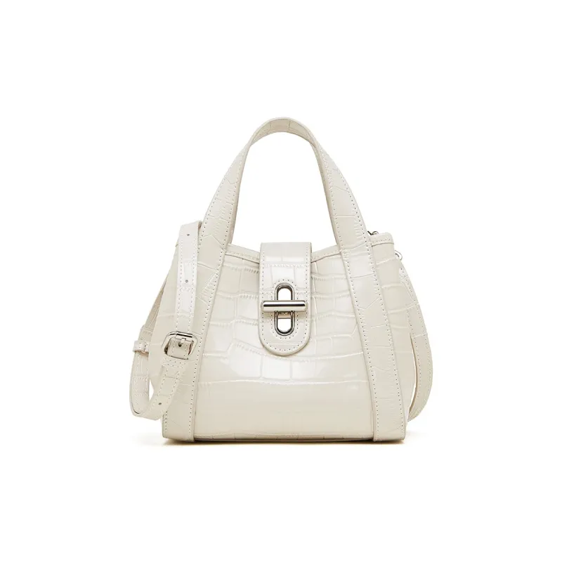 VANDEE Cow Leather Basket Bag Handbag Women's Black/White-5