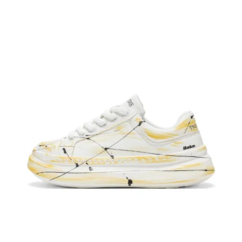 BAKE Lightweight Anti Slip Low Top Skateboard Shoes Men's White Yellow