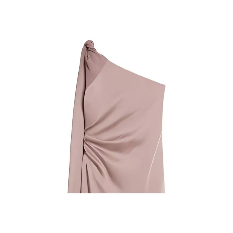 MaxMara Studio Bernard Collection Envers Satin One Shoulder Dress Sleeveless Dress Women's Fuchsia-4