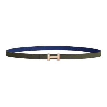 HERMES Rose Gold Plated, Calfskin, Metal Leather Belts Women's Green Width 1.3CM