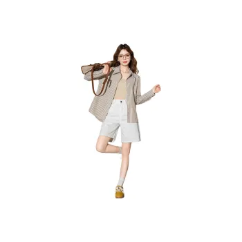 FAWENXIANGZI Shirts Women's Khaki Stripes