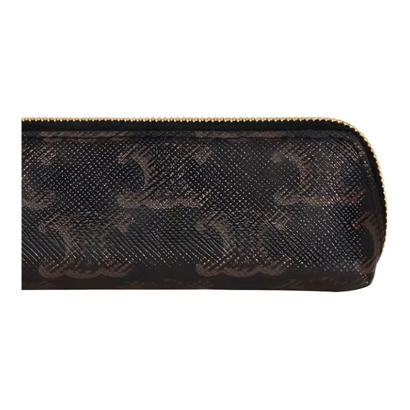 CELINE Triomphe Canvas With Leather Pencil Case Storage Bag Women's Black-4