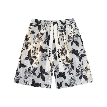PASOK Casual Shorts Unisex PA013 Butterfly Flower Black White
