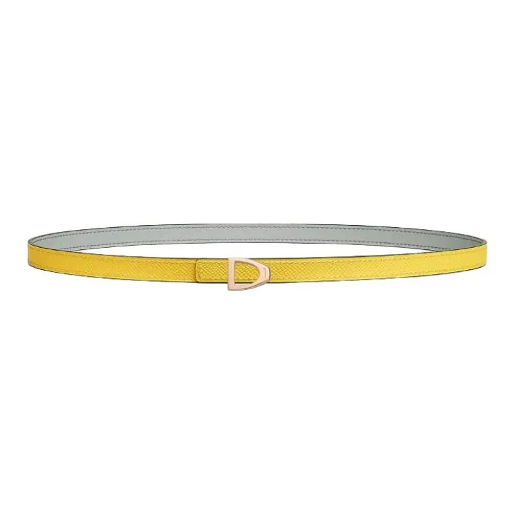 HERMES Calfskin, Metal, Rose Gold Plated Leather Belts Women's Yellow Width 1.3CM-0